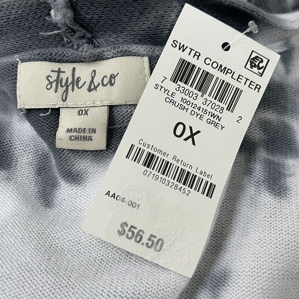 Style & Co 0X-Large Long Cardigan Open Front Long Sleeve Pocket Stretch Tie-Dye - Picture 8 of 10